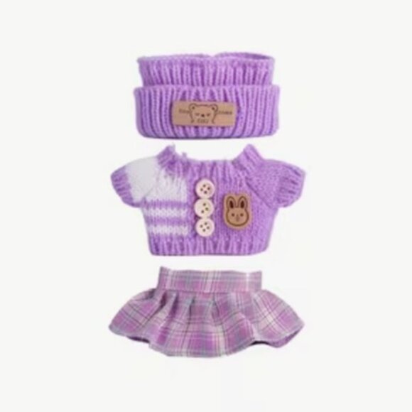 LABUBU Doll Clothes (3-Pc) Purple Sweater Skirt & Hat Outfit Set (NEW & SO CUTE) - Picture 2 of 4
